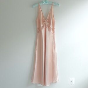 1990s Vintage Enchanted Peach Full Length Slip Dress